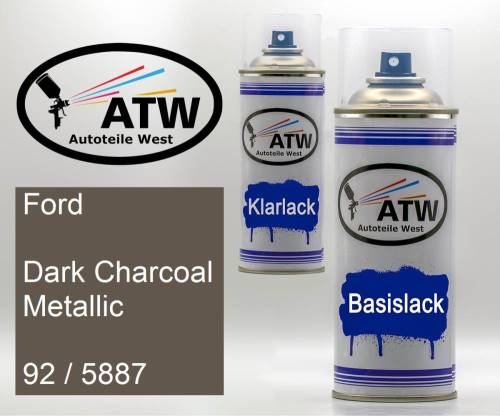Ford, Dark Charcoal Metallic, 92 / 5887: 400ml Sprühdose + 400ml Klarlack - Set, von ATW Autoteile West.